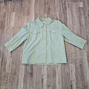 Alfred Dunner Jacket Womens Size 16 Green White Checker Three Quarter Sleeve